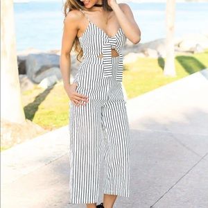 Pink Lily Striped Jumpsuit